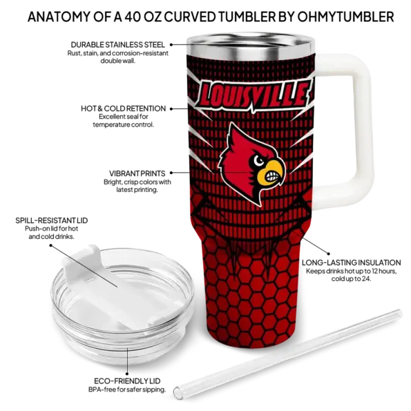 customized louisville cardinals hex texture red curved tumbler new arrival.webp