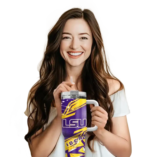 customized lsu tigers abstract paths purple curved tumbler premium grade.webp
