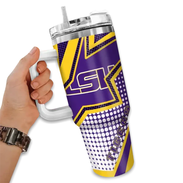 customized lsu tigers arrow burst purple curved tumbler fashion forward.webp