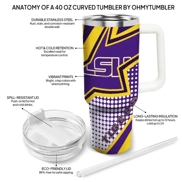 customized lsu tigers arrow burst purple curved tumbler new arrival.webp