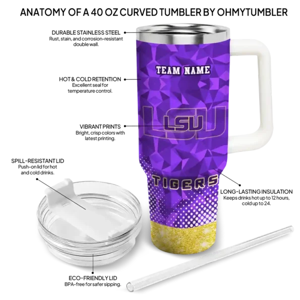 customized lsu tigers geometric prism purple curved tumbler new arrival.webp