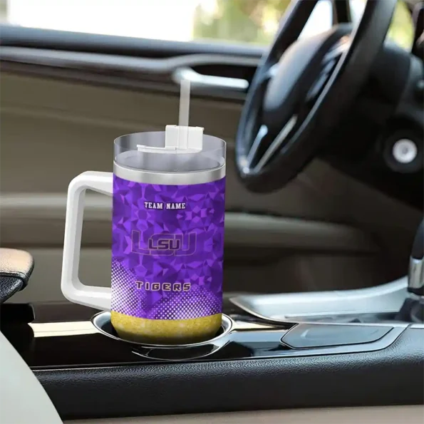 customized lsu tigers geometric prism purple curved tumbler trendy.webp