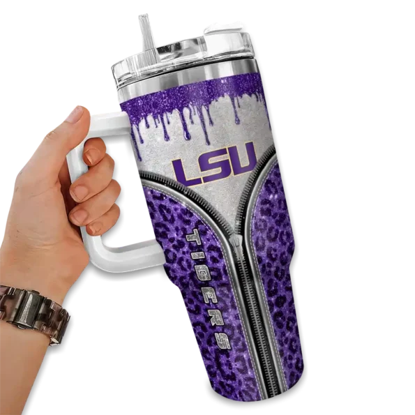 customized lsu tigers leopard zipper purple curved tumbler fashion forward.webp