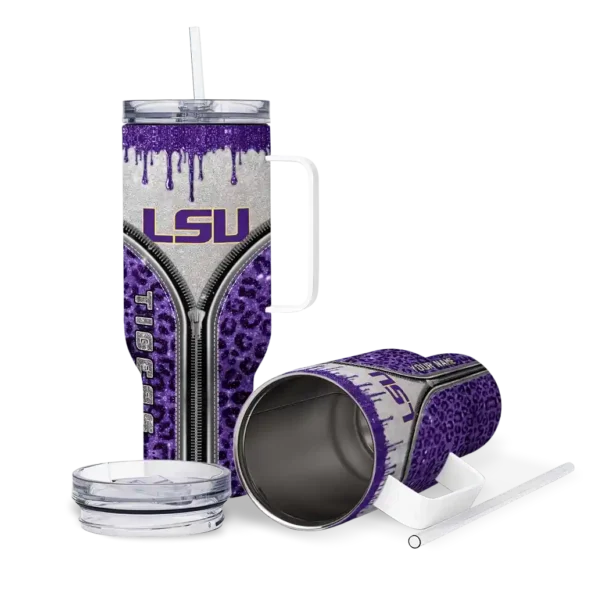 customized lsu tigers leopard zipper purple curved tumbler high quality.webp