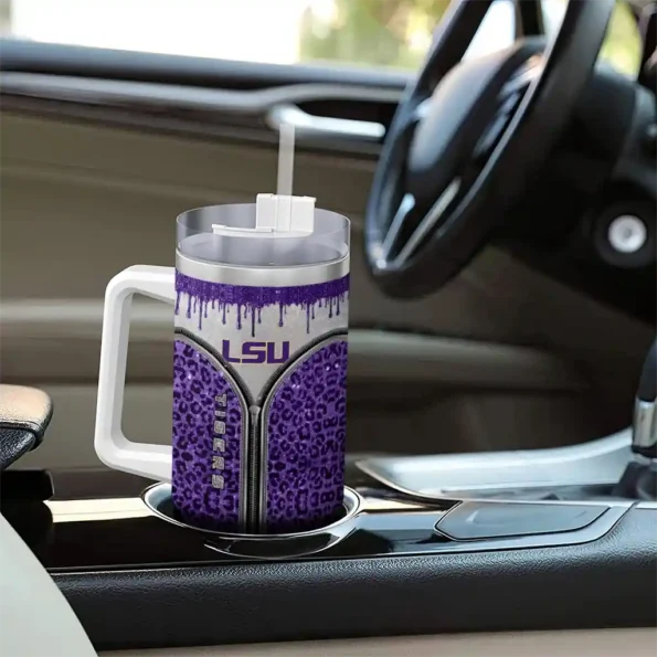 customized lsu tigers leopard zipper purple curved tumbler trendy.webp