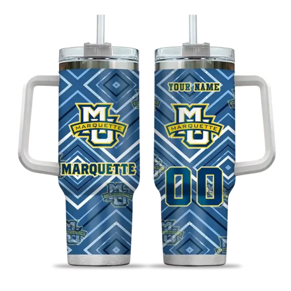 customized marquette golden eagles bold diamonds blue curved tumbler best selling.webp