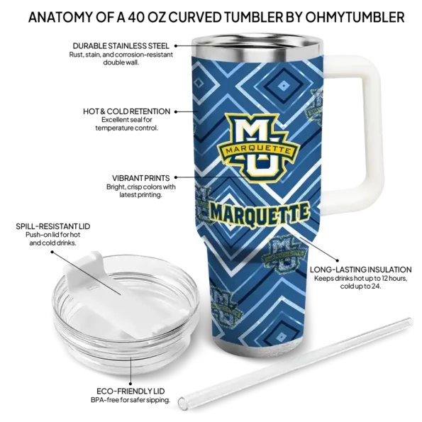 customized marquette golden eagles bold diamonds blue curved tumbler new arrival.webp