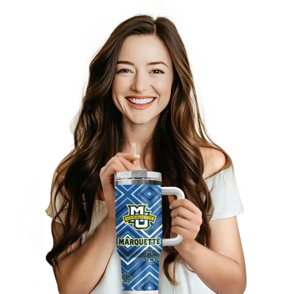 customized marquette golden eagles bold diamonds blue curved tumbler premium grade.webp