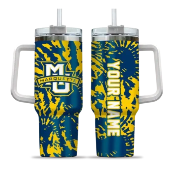 customized marquette golden eagles burst swirl blue curved tumbler best selling.webp
