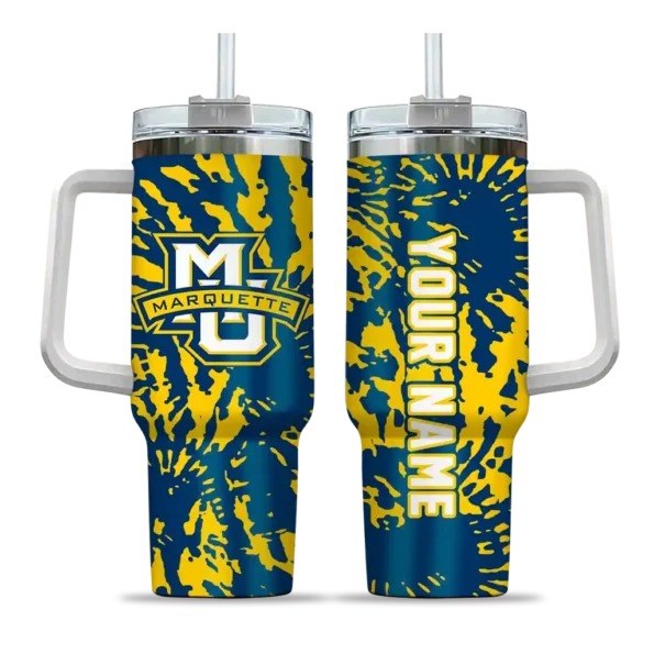 customized marquette golden eagles burst swirl blue curved tumbler best selling.webp