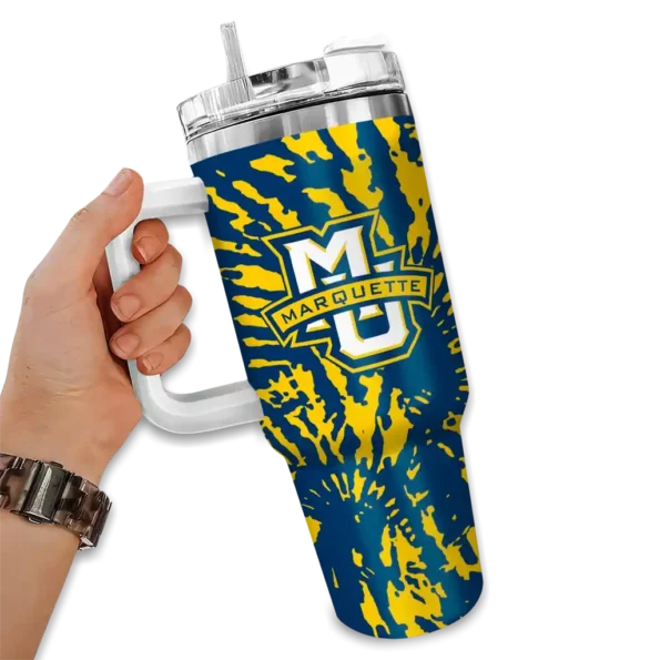 customized marquette golden eagles burst swirl blue curved tumbler fashion forward.webp