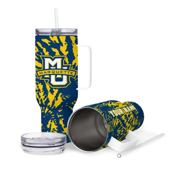 customized marquette golden eagles burst swirl blue curved tumbler high quality.webp
