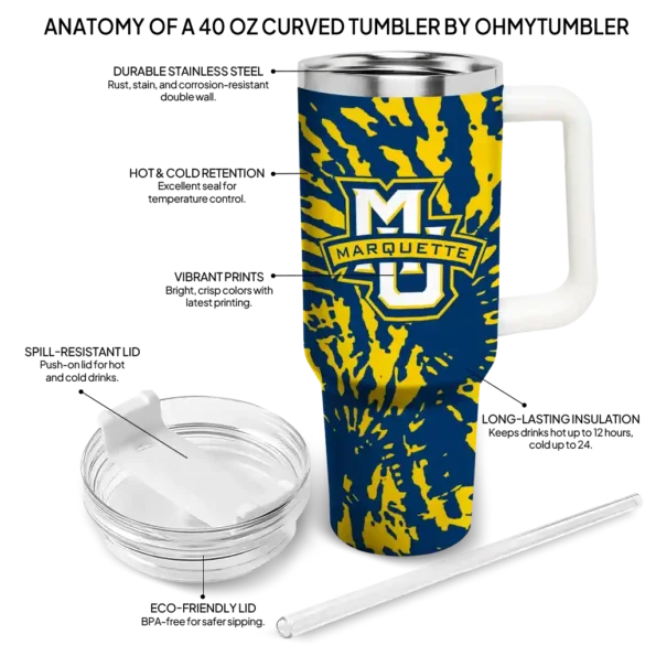 customized marquette golden eagles burst swirl blue curved tumbler new arrival.webp