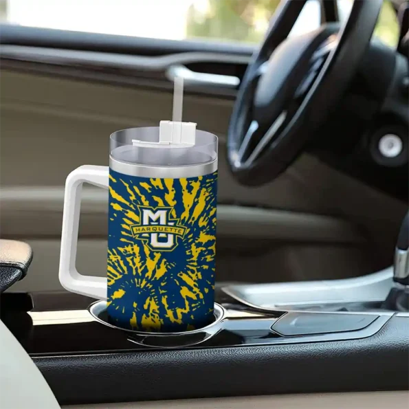customized marquette golden eagles burst swirl blue curved tumbler trendy.webp