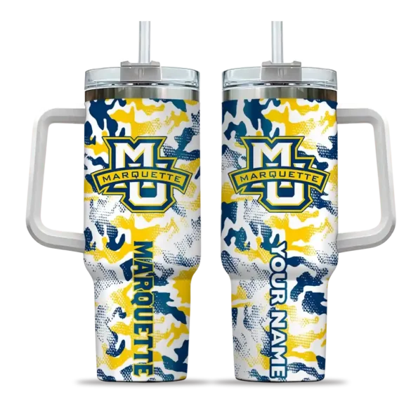 customized marquette golden eagles camo mashup blue white curved tumbler best selling.webp