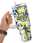 customized marquette golden eagles camo mashup blue white curved tumbler best selling.webp