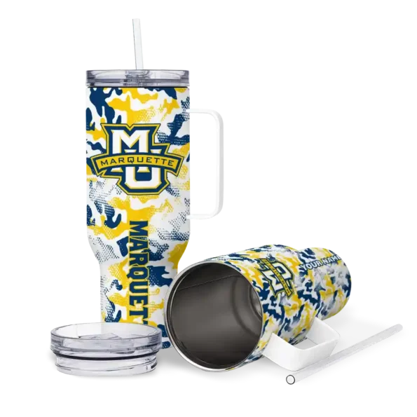 customized marquette golden eagles camo mashup blue white curved tumbler high quality.webp