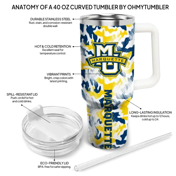 customized marquette golden eagles camo mashup blue white curved tumbler new arrival.webp
