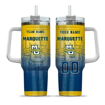 customized marquette golden eagles gradient dots blue curved tumbler best selling.webp