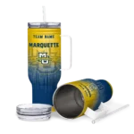 customized marquette golden eagles gradient dots blue curved tumbler best selling.webp