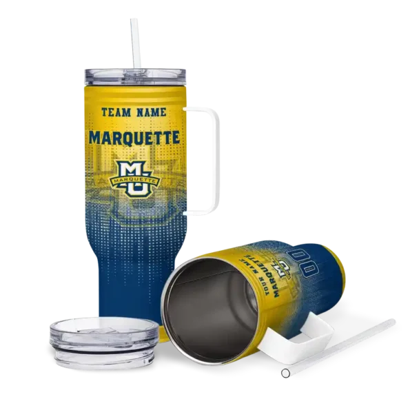 customized marquette golden eagles gradient dots blue curved tumbler high quality.webp
