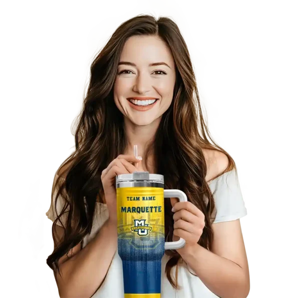 customized marquette golden eagles gradient dots blue curved tumbler premium grade.webp