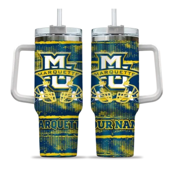 customized marquette golden eagles honey streaks blue curved tumbler best selling.webp