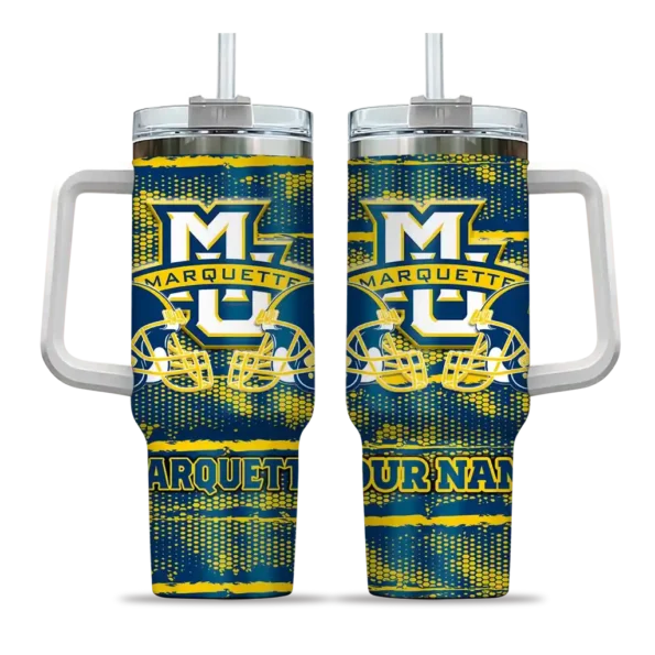 customized marquette golden eagles honey streaks blue curved tumbler best selling.webp