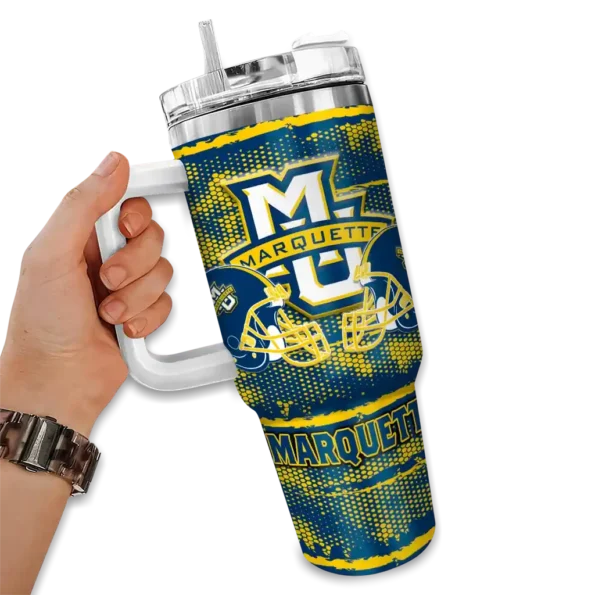 customized marquette golden eagles honey streaks blue curved tumbler fashion forward.webp