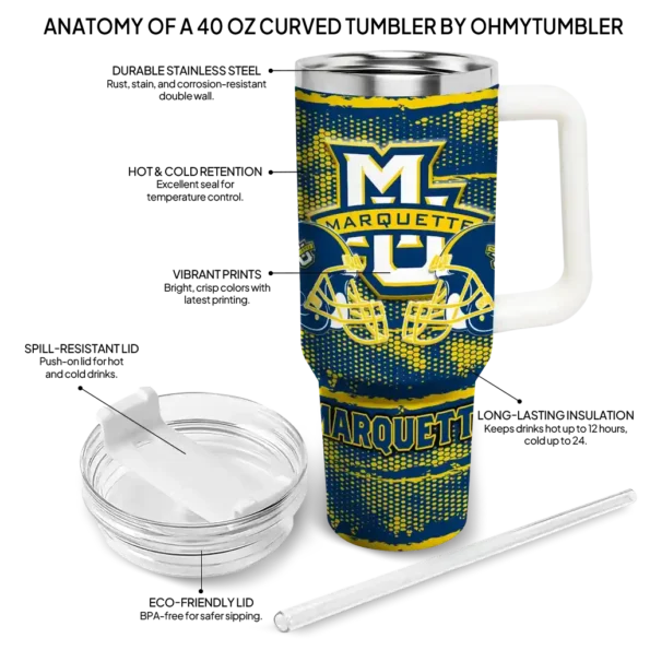 customized marquette golden eagles honey streaks blue curved tumbler new arrival.webp