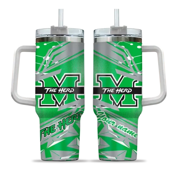 customized marshall thundering herd abstract paths green curved tumbler best selling.webp