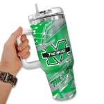customized marshall thundering herd abstract paths green curved tumbler best selling.webp