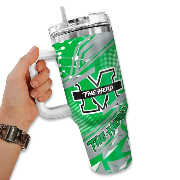 customized marshall thundering herd abstract paths green curved tumbler fashion forward.webp