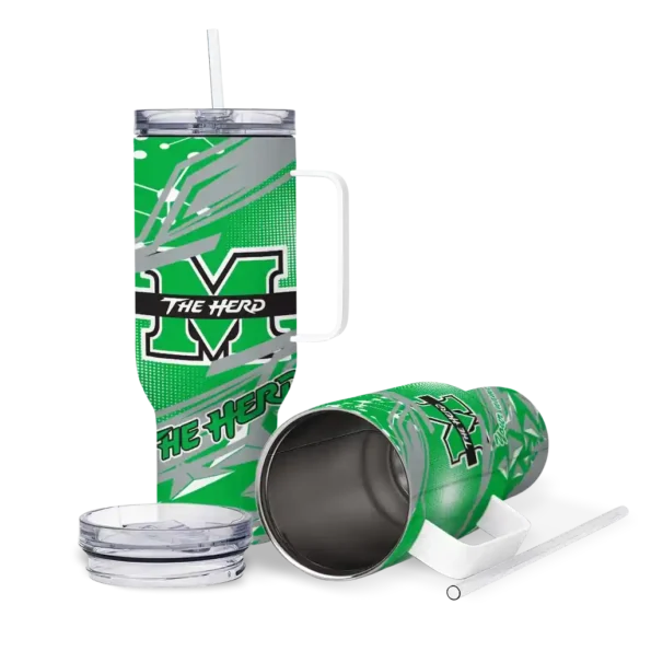 customized marshall thundering herd abstract paths green curved tumbler high quality.webp