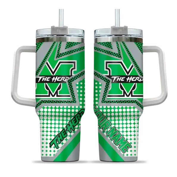 customized marshall thundering herd arrow burst green curved tumbler best selling.webp