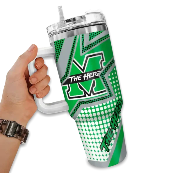 customized marshall thundering herd arrow burst green curved tumbler fashion forward.webp