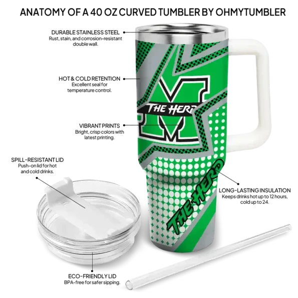 customized marshall thundering herd arrow burst green curved tumbler new arrival.webp
