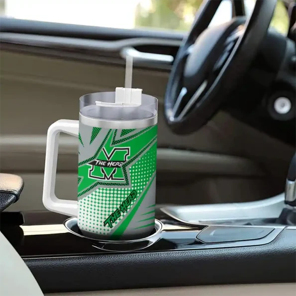 customized marshall thundering herd arrow burst green curved tumbler trendy.webp