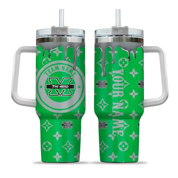 customized marshall thundering herd bullseye drips green curved tumbler best selling.webp