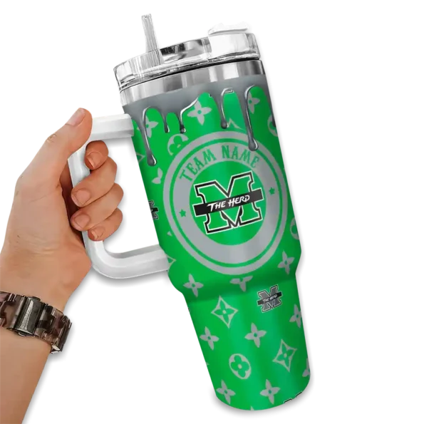 customized marshall thundering herd bullseye drips green curved tumbler fashion forward.webp