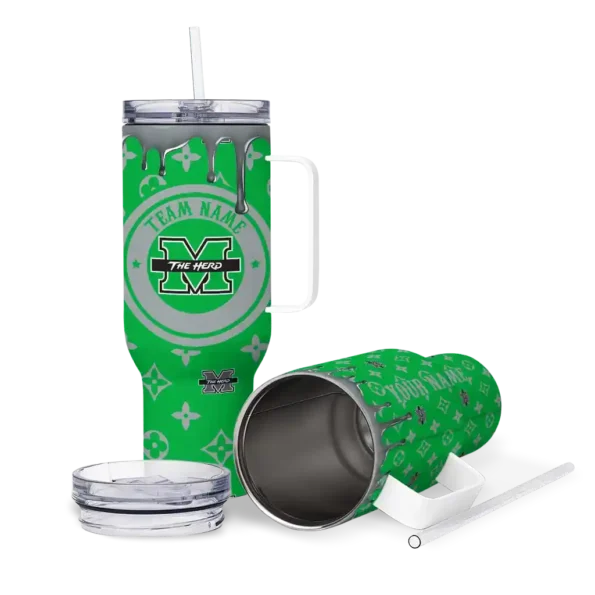 customized marshall thundering herd bullseye drips green curved tumbler high quality.webp