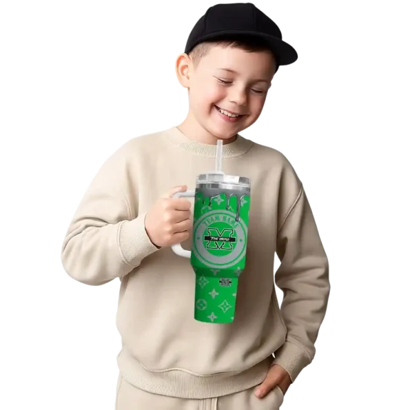 customized marshall thundering herd bullseye drips green curved tumbler latest model.webp
