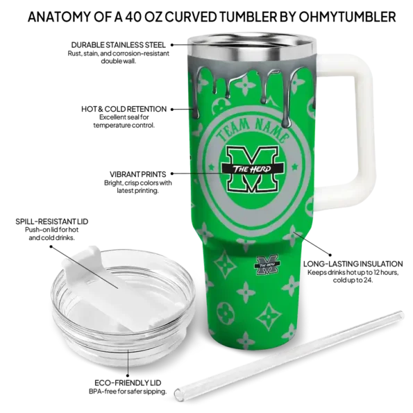 customized marshall thundering herd bullseye drips green curved tumbler new arrival.webp