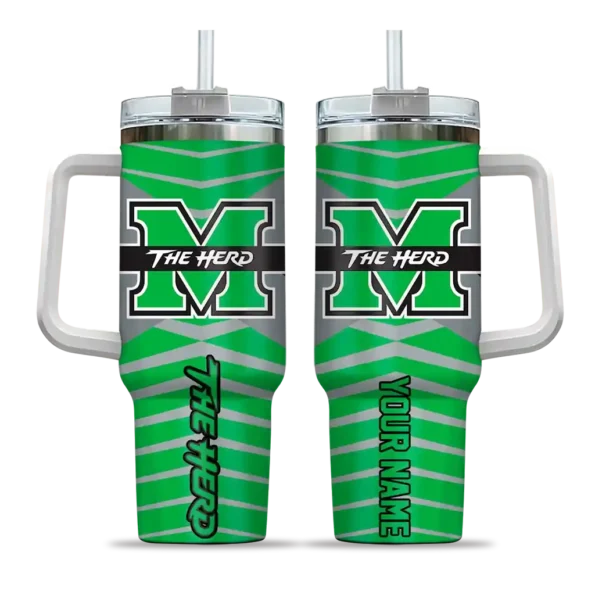 customized marshall thundering herd chevron layers green curved tumbler best selling.webp