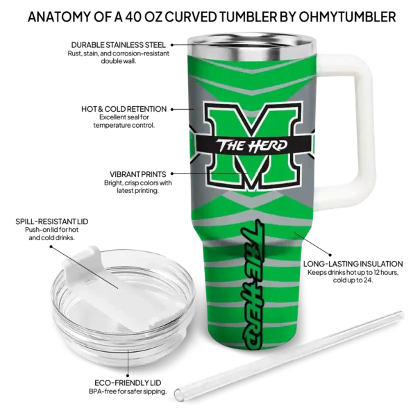 customized marshall thundering herd chevron layers green curved tumbler new arrival.webp