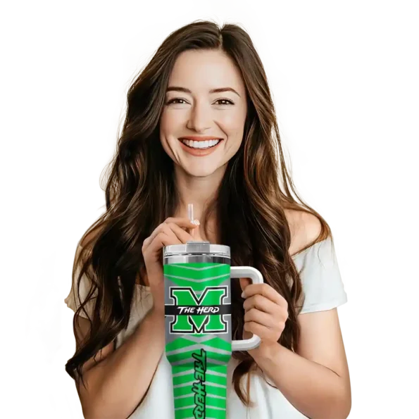 customized marshall thundering herd chevron layers green curved tumbler premium grade.webp