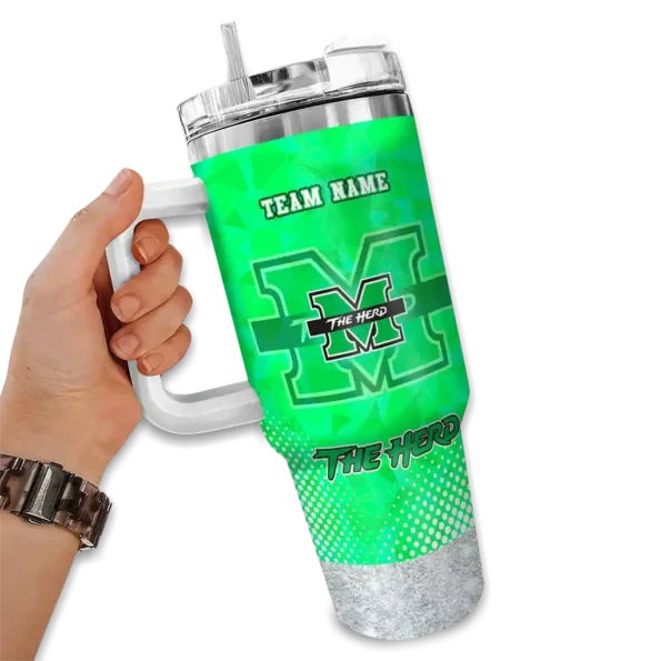 customized marshall thundering herd geometric prism green curved tumbler fashion forward.webp