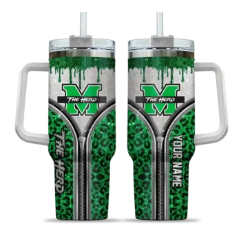 customized marshall thundering herd leopard zipper green curved tumbler best selling.webp