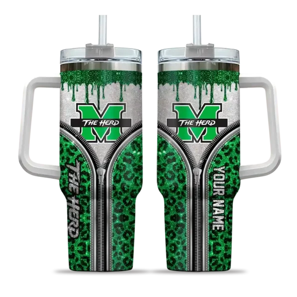 customized marshall thundering herd leopard zipper green curved tumbler best selling.webp