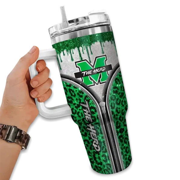 customized marshall thundering herd leopard zipper green curved tumbler fashion forward.webp